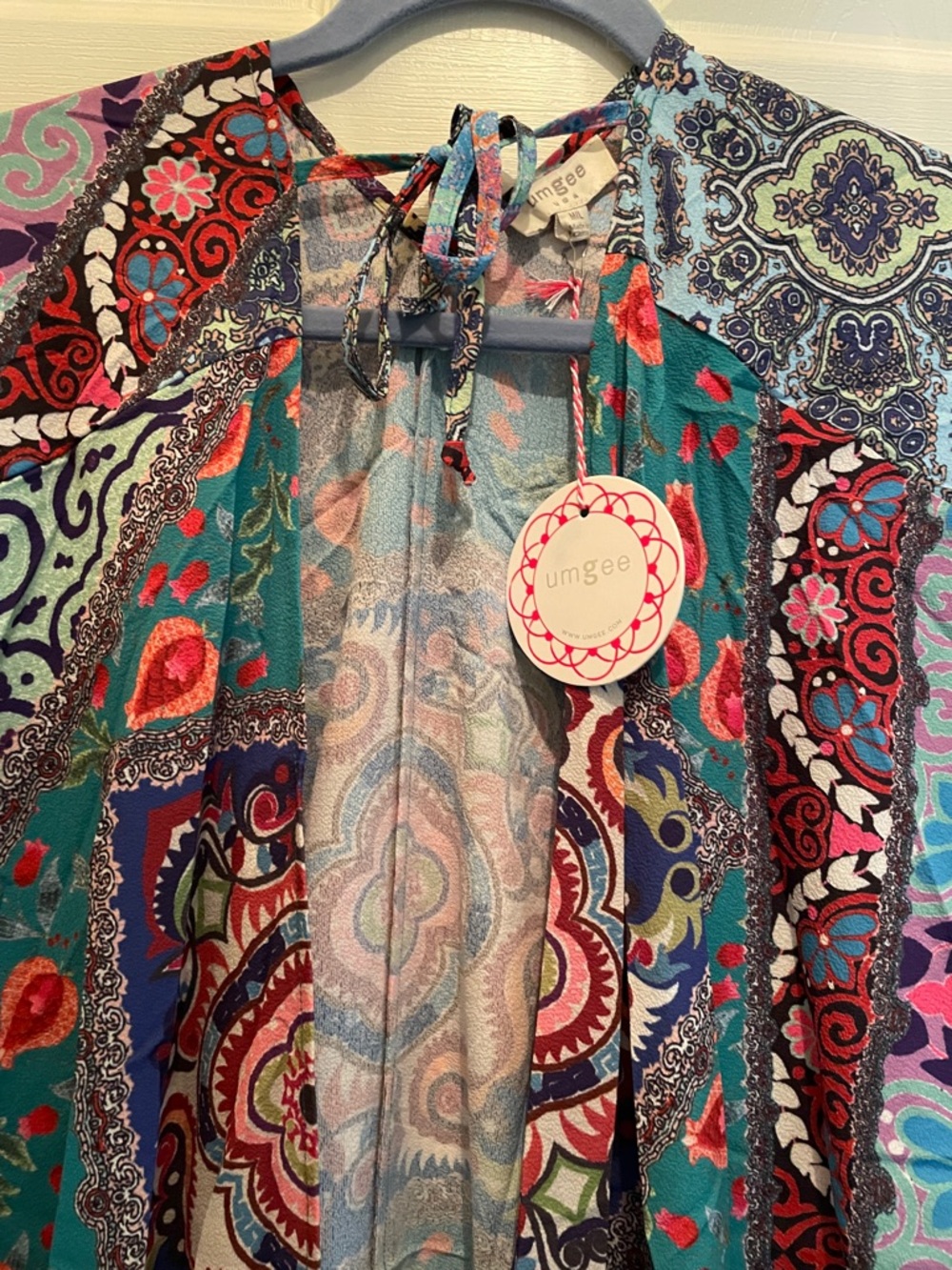 Umgee Teal Multicolor Paisley Patchwork Kimono